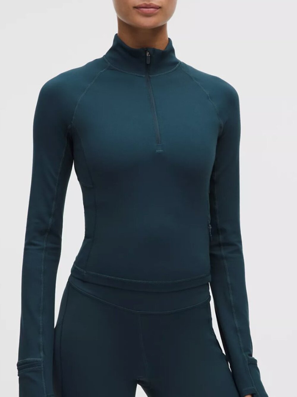 lululemon It's Rulu Run Cropped Half-Zip Storm Teal Size XS Soft Thermal